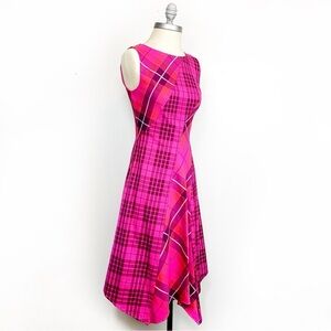 NWT Trina Turk Pink Plaid Asymmetrical Dress Fully Lined $358